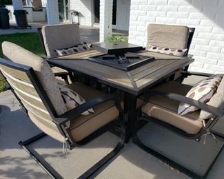 SOLD!! Patio Set 4 chairs and propane fire pit $395