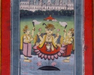 Indian 19th C. Gouache on Paper Laksmi