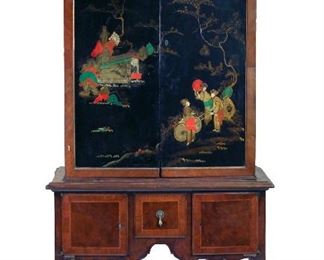 English Vintage Queen Ann Chinoiserie Cabinet on Stand