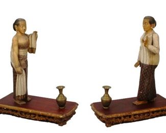 Two Indonesian Polychrome Carved Wood Figures