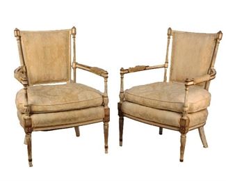 Pair of French Louis XVI Style Painted Fanteuils 