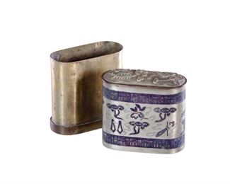 Chinese Silvered Metal & Enameled Tobacco Box
