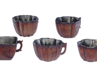 Five Chinese Qing Dynasty Carved Bamboo Tea Cups 
