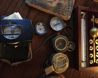 collection compasses some WWI era-antique hydrometer