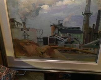 Large, well-executed paining of million Port Angeles--one of several good impressionist pairings by local artists