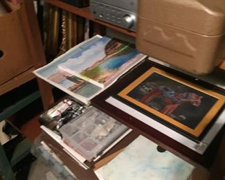 art supplies, pictures & frames-lots of art boxes both up & down