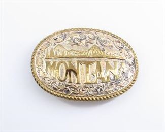 Heavy Silver Plate on Jewelers' Bronze Montana Belt Buckle
