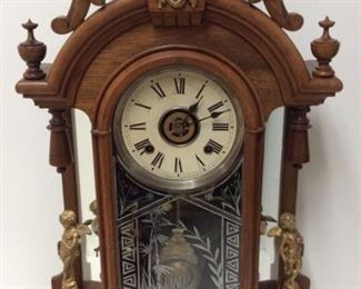 Walnut Jenny Lind Clock With Mirrored Sides & Angels, Works
