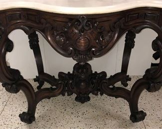 Ornate Turtle Marble Top Parlor Table