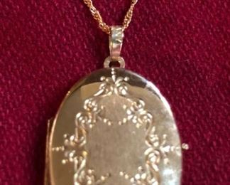 14K Gold Engraved Locket on Chain