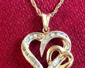 10K Gold Heart Pendant w/ Diamonds on 14K Chain