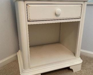 1. Bedroom set by Hooker with wardrobe, Queen size Bed, and tqo nightstands, one of which has a cabinet underneath.  Bedding included.  Excellent shape and beautiful new condition.  White with rubs designed in.   $ 500 all