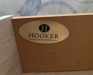 1. Bedroom set by Hooker with wardrobe, Queen size Bed, and tqo nightstands, one of which has a cabinet underneath.  Bedding included.  Excellent shape and beautiful new condition.  White with rubs designed in.   $ 500 all