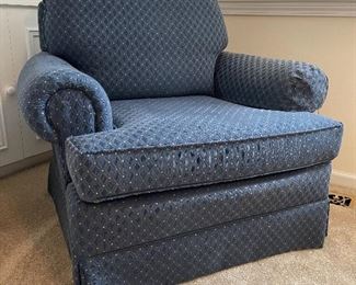 2. PAIR of blue upholstered chairs and one matching ottoman $150