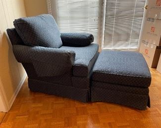 2. PAIR of blue upholstered chairs and one matching ottoman $150