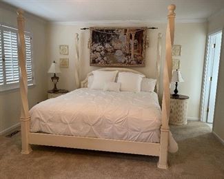 3. Kingsize Bed by Century Furniture. Bedding included. 4 Poster bed. All other items in photo beside bed are not included and sold separately. $425