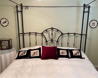 9. Iron post bed with curtain rods for privacy in this bed (or a mosquito net!).  Includes table on side as well.  No wall hangings included.  Kiler style. King Size!  $495