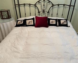 9. Iron post bed with curtain rods for privacy in this bed (or a mosquito net!).  Includes table on side as well.  No wall hangings included.  Kiler style. King Size!  $495