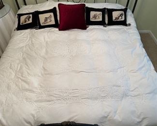 9. Iron post bed with curtain rods for privacy in this bed (or a mosquito net!).  Includes table on side as well.  No wall hangings included.  Kiler style. King Size!  $495 BEDDING INCLUDED!