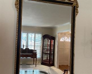 13. Pair of Hollywood Regency Sconce candleholders and antique black and gold gilded mirror.  Very nice.  $165 all three