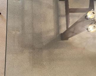 20. Excellent modern dining table with a wood base, beveled glass top and 6 chairs (2 of which are arm chairs).  Excellent condition.  One chair has a stain that looks like a drop of some liquid on the corner, otherwise perfect.  $495 table and chairs