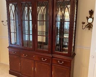 21.  Ethan Allen China cabinet,  in excellent condition.  Very nice high quality Mahogany.  $295