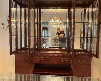 21.  Ethan Allen China cabinet,  in excellent condition.  Very nice high quality Mahogany.  $295