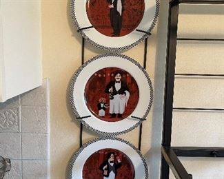 25. Kitchen italian waiter decor, print and 2 plate racks with plates $25