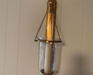 29. Nice black and gold gilded mirror with 2 large candlestick brass sconces  And Fireplace tools $150