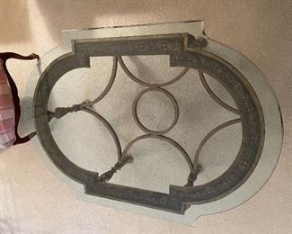 31. Beautiful glass and wood coffee table, probably Ethan Allen $195