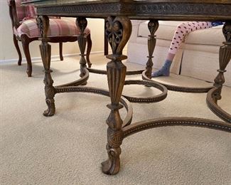 31. Beautiful glass and wood coffee table, probably Ethan Allen $195