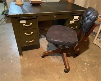 34. Small tanker desk with leather top and vintgae chair.  Top could be cleaned, but otherwise great.  $50