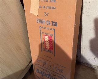 36. Nice set of art deco modern dresser, vanity, stool, nightstand and extra small table.  All were antiqued in the 70s, and have wear.  One handle is loose.  No other real issues to mention. $300 all  comes with one doll furniture piece, pair of chairs in box