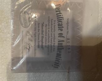 41. Thomas Kinkade Holy Night Nativity Set of two figures.  LARGE!  Large Donkey and boy with sheep.  Both come wtih styrofoam, donkey has box.  No issues.  I am the first person to release from box.  Boy is 24" tall.  $85 for both