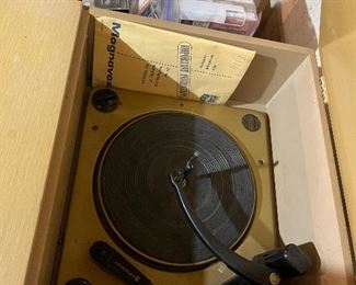 47. Hi Fi with extra Magnavox tabletop record player.  Untested.  Includes some cassette tapes.  What you see if what you get here. $50