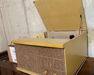 47. Hi Fi with extra Magnavox tabletop record player.  Untested.  Includes some cassette tapes.  What you see if what you get here. $50