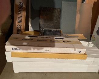 71. Shelving, some in box, projection screen, and other pices shown.  Fan in box $35