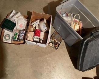 73. Box of notions, bowls and miscellaneous.  Box of Antique buttons and tub included $35