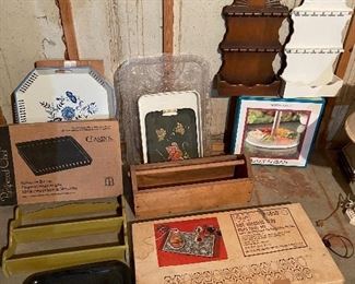 73. Old trays, Pampered Chef, Warmer, Sppon racks, and more $50