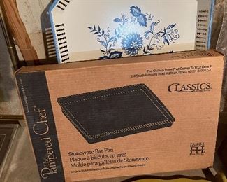 73. Old trays, Pampered Chef, Warmer, Sppon racks, and more $50