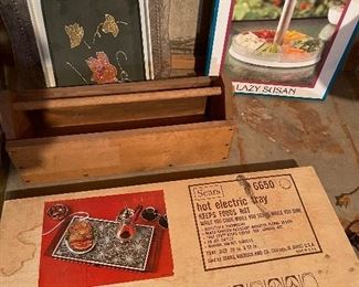 73. Old trays, Pampered Chef, Warmer, Sppon racks, and more $50
