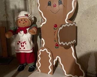 78. Big tall 4 foot gingerbread man with one arm needing to be put back on.  And his pal, about 30" tall! Free standing plush chef gingerbread man $100
