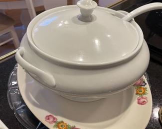89. Soup Tureen, candelsticks, Calphalon pots and pans and other serving pieces. $100