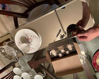 100. Mirrored pieces wtih dishware and one piece of Cloisoinne marked china $40