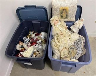 106. SIMILAR ITEMS, SO PLEASE MAKE SURE YOU ARE CLEAR OF THE ITEM NUMBER.                                       Two tubs of mostly Christmas items.  The top layer is shown but each tub has a lot of what you see here.  Tubs are included as well. $55 both