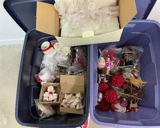 107. SIMILAR ITEMS, SO PLEASE MAKE SURE YOU ARE CLEAR OF THE ITEM NUMBER.                                       Two tubs of mostly Christmas items.  The top layer is shown but each tub has a lot of what you see here.  Tubs are included as well. $70 both