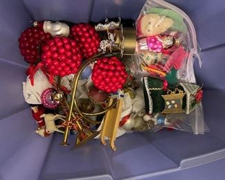 107. SIMILAR ITEMS, SO PLEASE MAKE SURE YOU ARE CLEAR OF THE ITEM NUMBER.                                       Two tubs of mostly Christmas items.  The top layer is shown but each tub has a lot of what you see here.  Tubs are included as well. $70 both