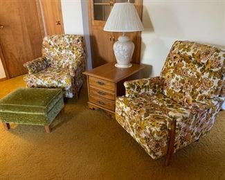 $40.00.................Pair Vintage Chairs and Green Ottoman (P200)