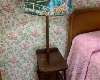 Vintage Tiered Table Floor Lamp with Real Photo Lamp Shade  With Landscape/Bridge Scene (P331)