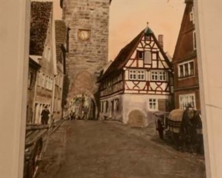 HALF OFF !  $15.00 NOW, WAS $30.00................... Signed Etching photo Christ Preus 1935 sickert tower Rothenburg Germany 10 1/2" x 7" (P518)